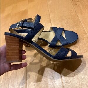 Talbots strappy sandals heel navy blue leather 10M new